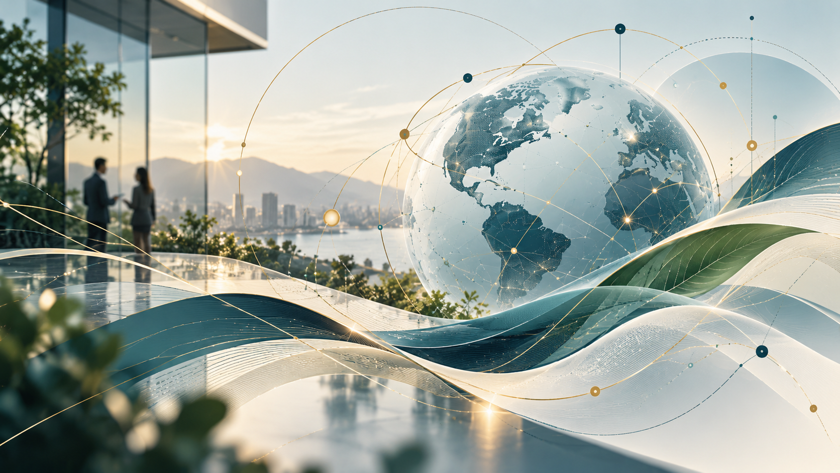 Conceptual illustration of worldwide connections, people, and responsible digital technology